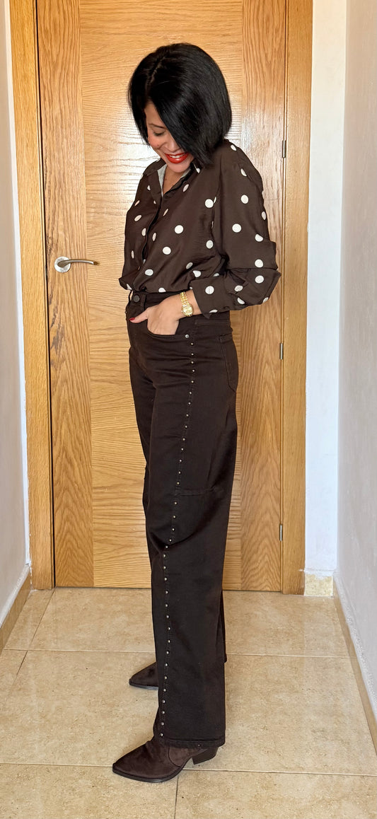 Jeans Ballon chocolate tachas