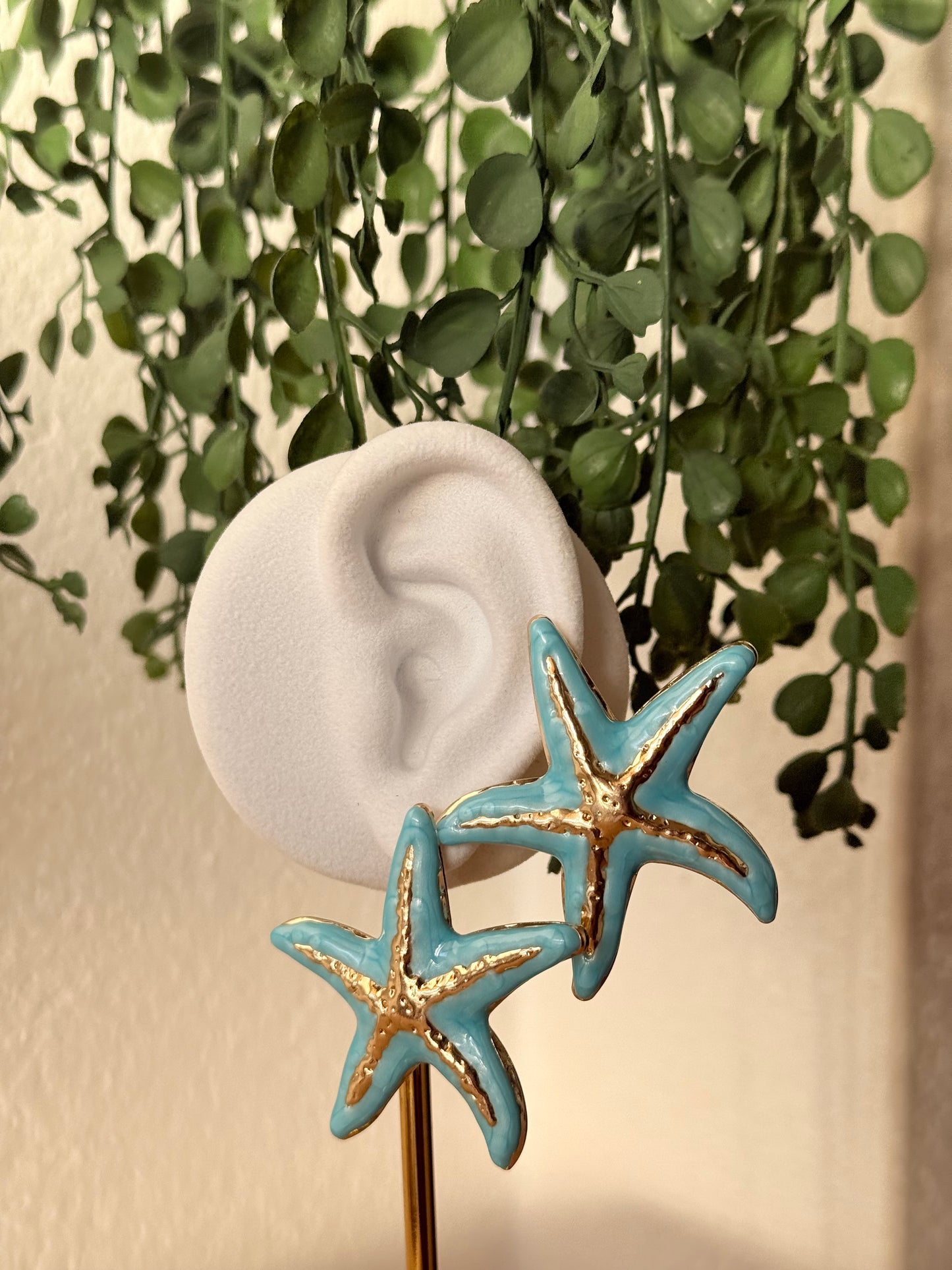 Pendientes acero estrella azul