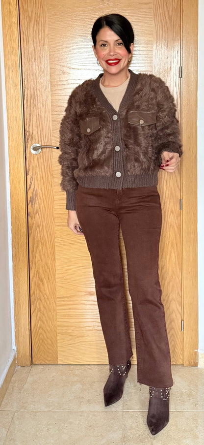 Abrigo pelo botones chocolate