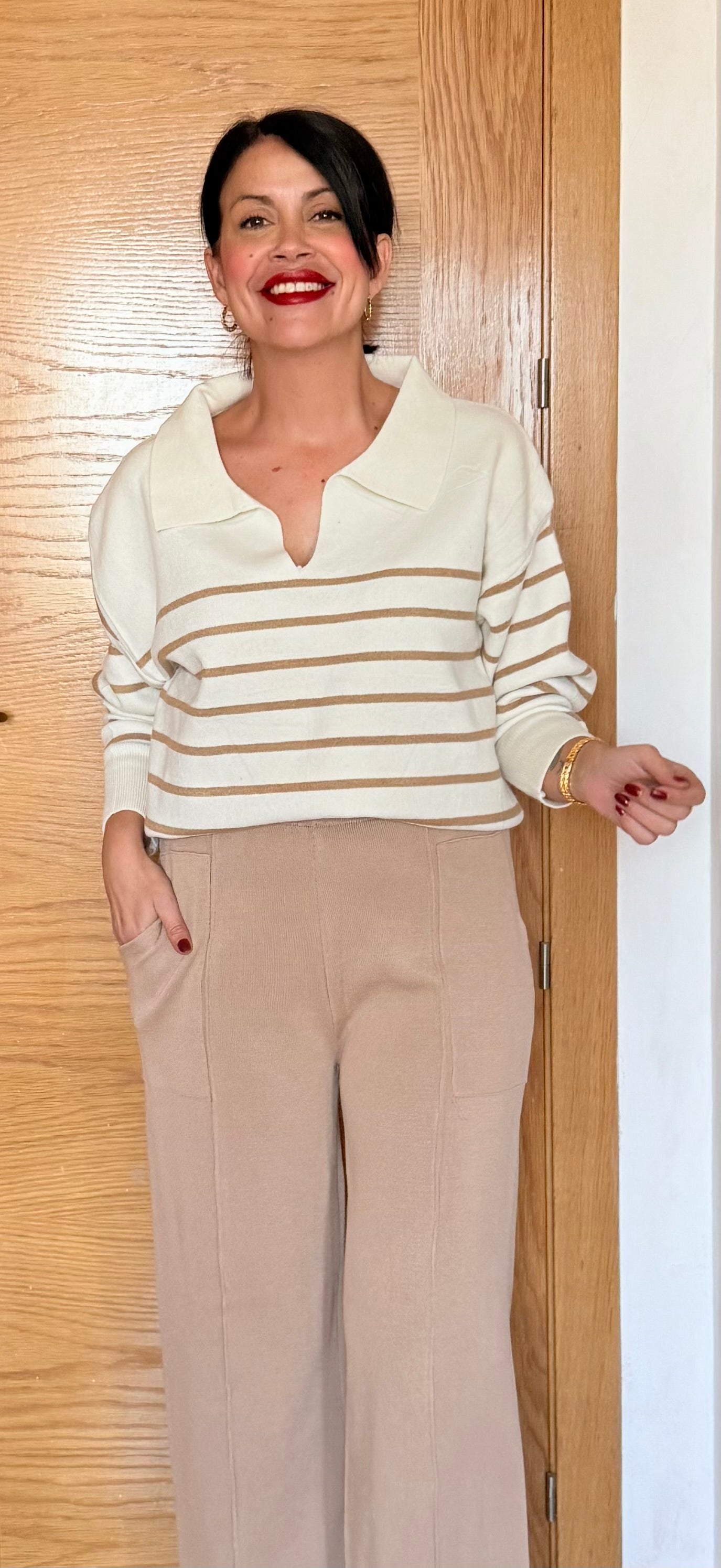 Jersey - Polo rayas marineras camel