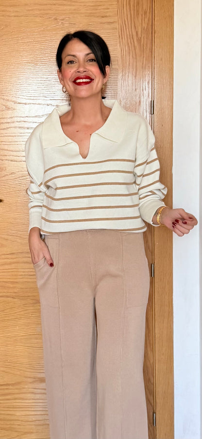 Jersey - Polo rayas marineras camel