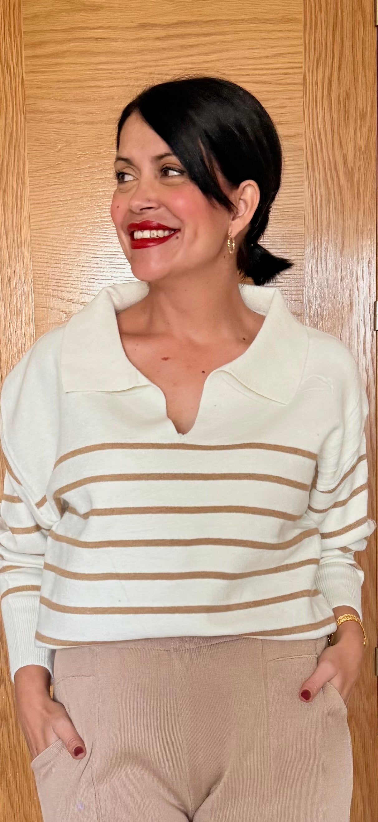 Jersey - Polo rayas marineras camel