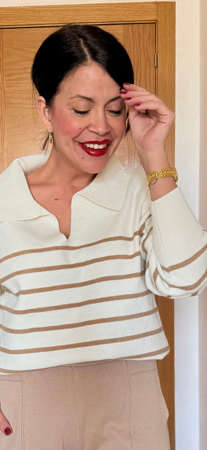 Jersey - Polo rayas marineras camel