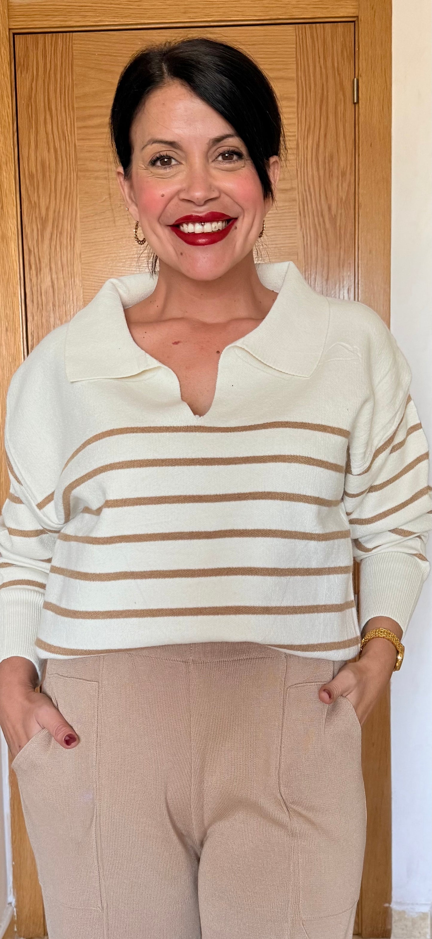 Jersey - Polo rayas marineras camel