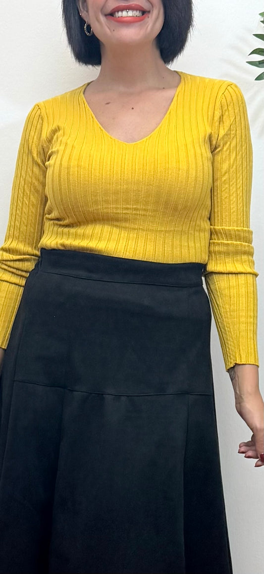 Jersey básic canalé mostaza