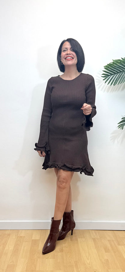 Vestido canalé volantes chocolate