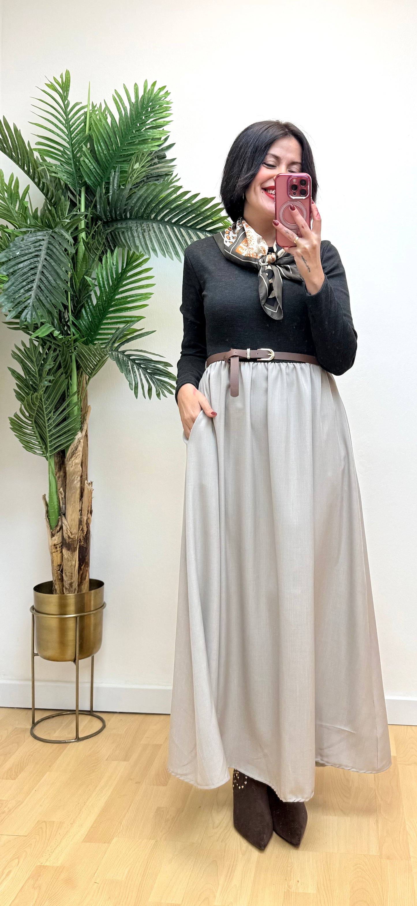 Vestido combi gris-taupé