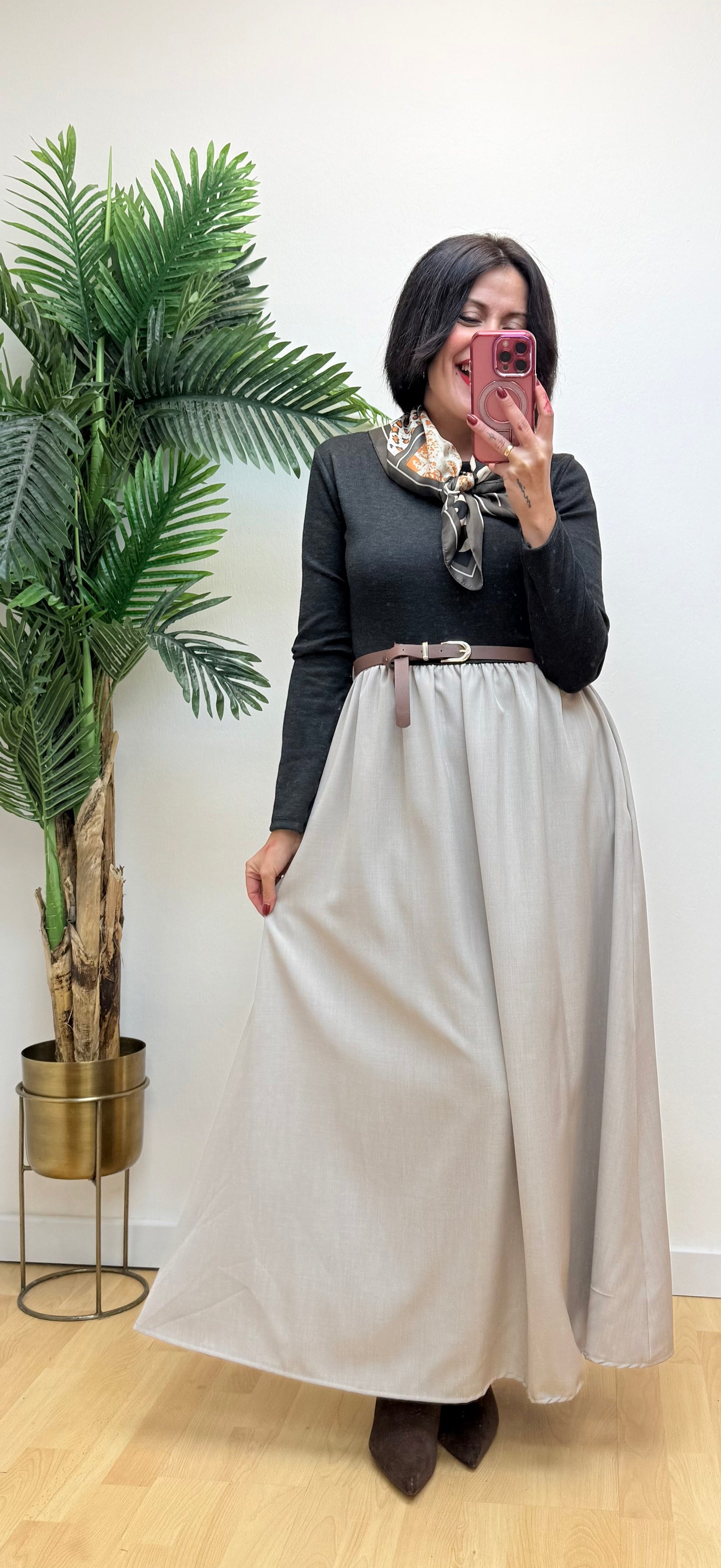 Vestido combi gris-taupé