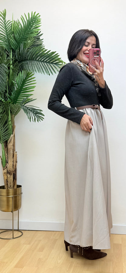 Vestido combi gris-taupé