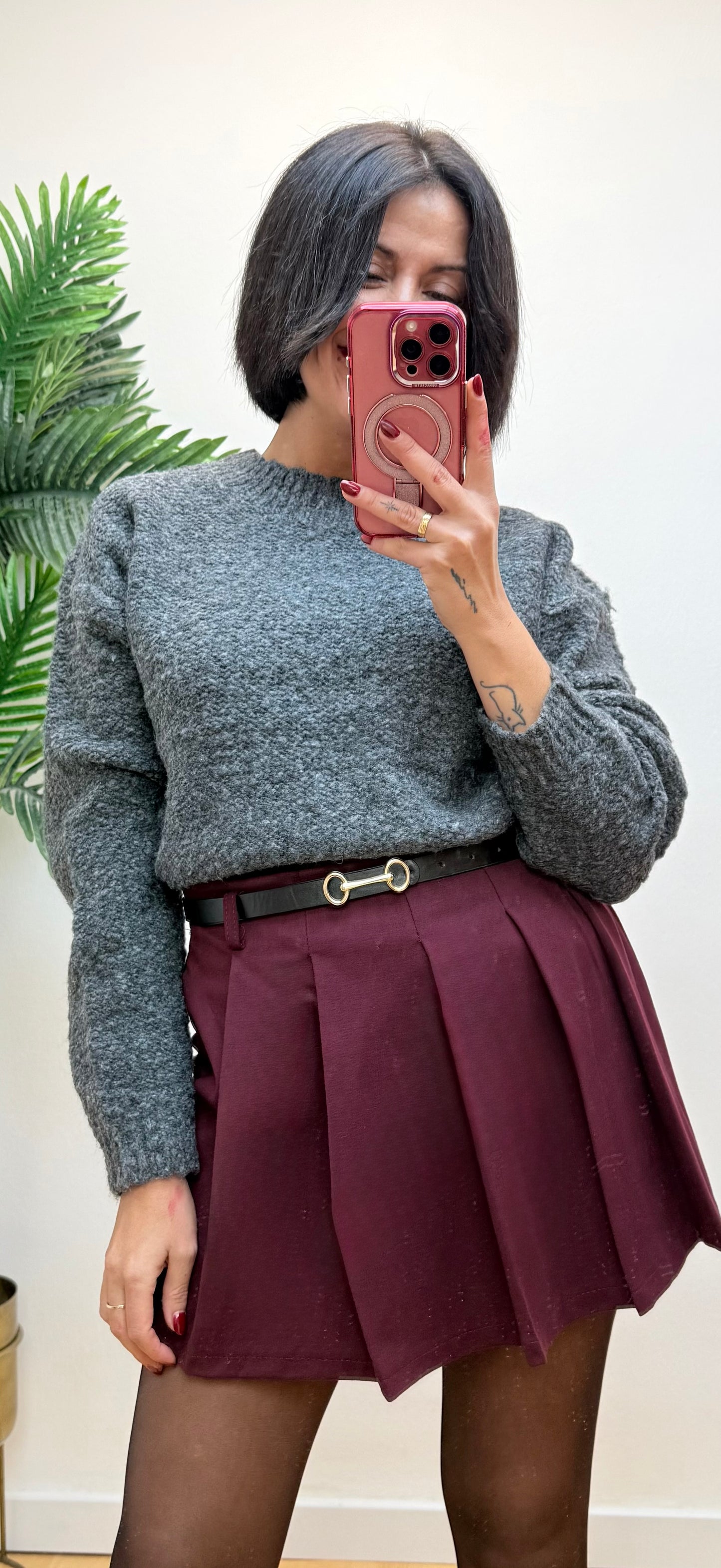 Falda pantalón tablas burdeos