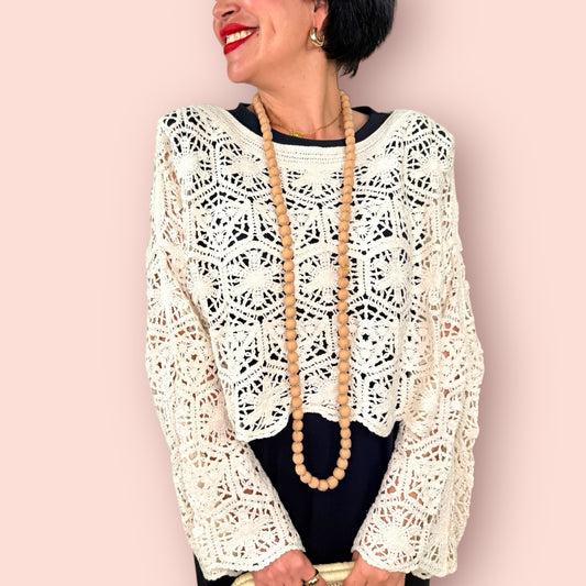 Camiseta crochet beige