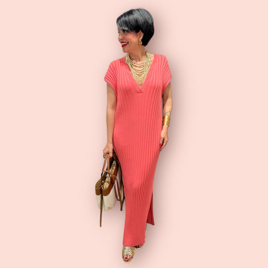 Vestido canalé coral