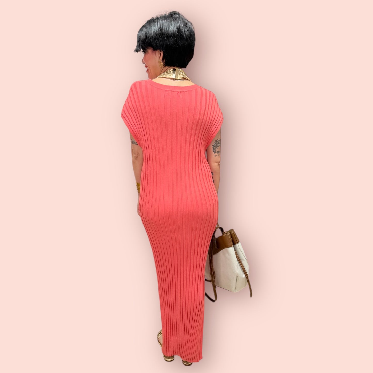 Vestido canalé coral