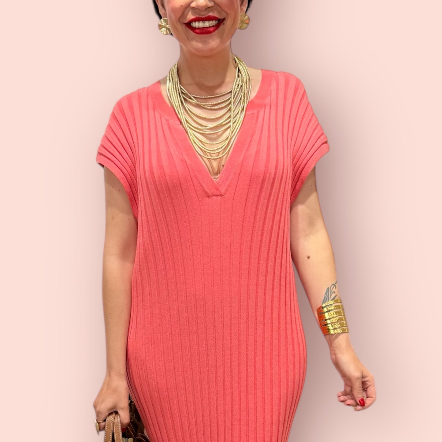 Vestido canalé coral