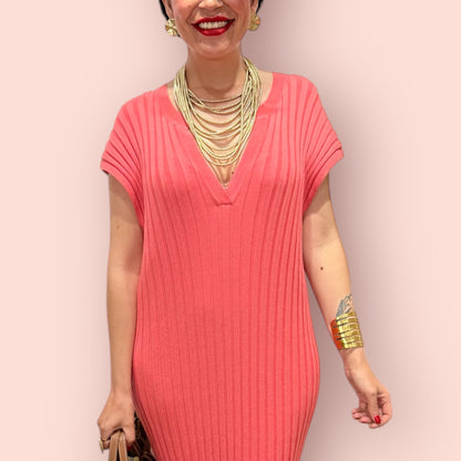 Vestido canalé coral