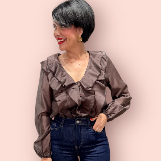 Camisa volantes chocolate
