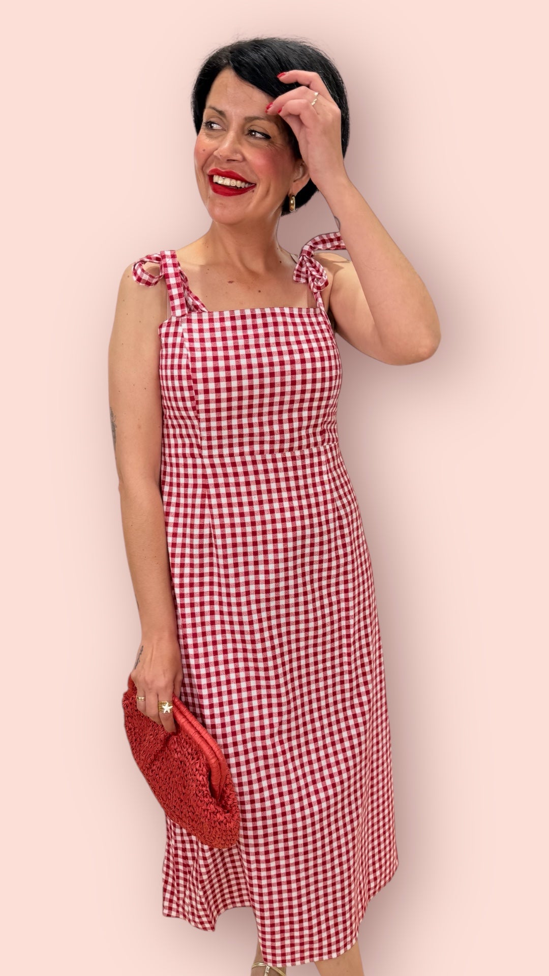 Vestido cuadros vichy rojo