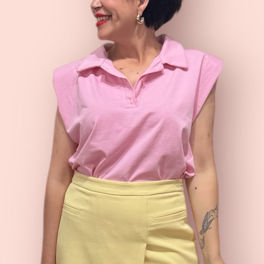 Polo hombreras rosa