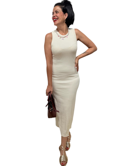 Vestido canalé beige