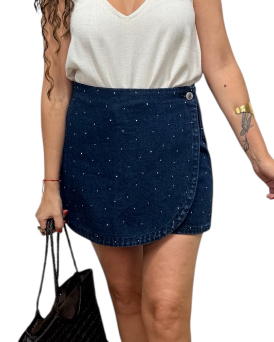 Falda pantalón pareo denim brillos
