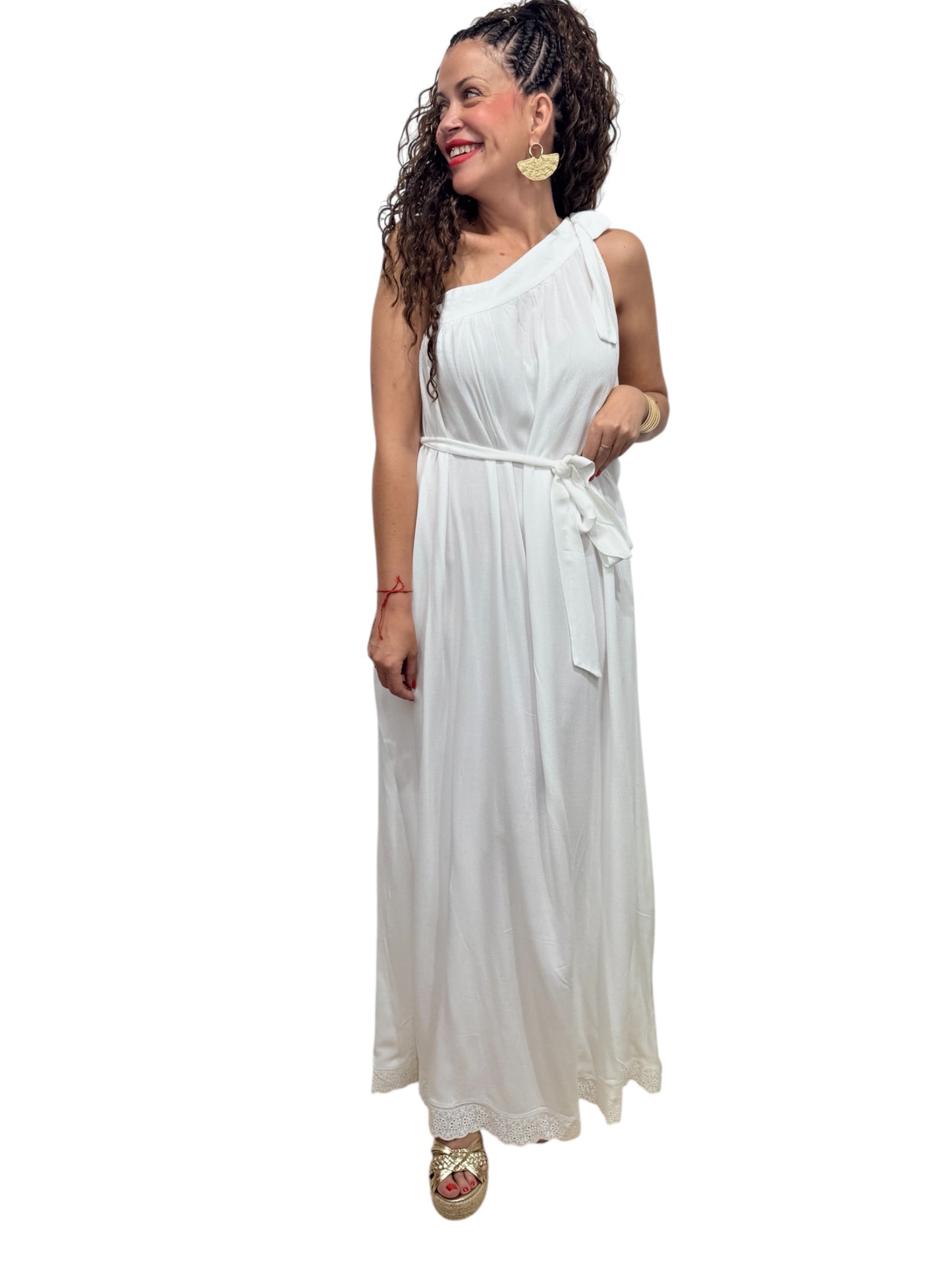 Vestido romano blanco con lazada