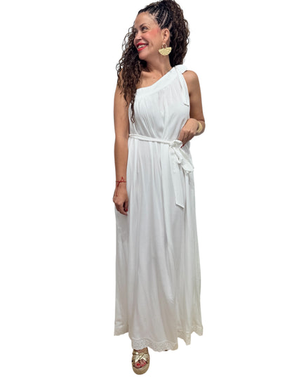 Vestido romano blanco con lazada