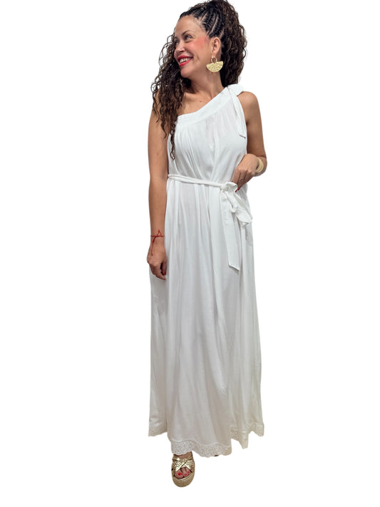 Vestido romano blanco con lazada