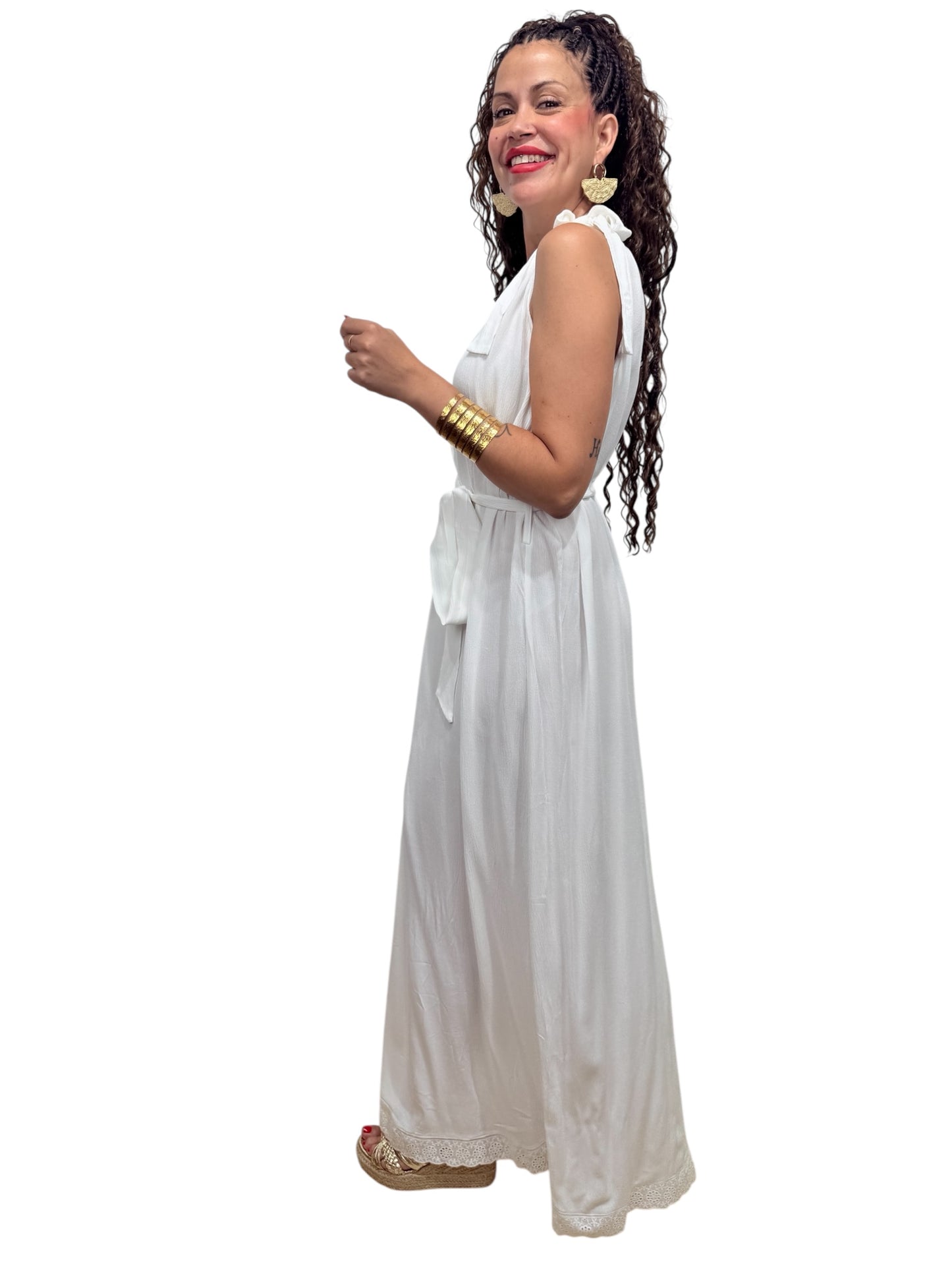 Vestido romano blanco con lazada