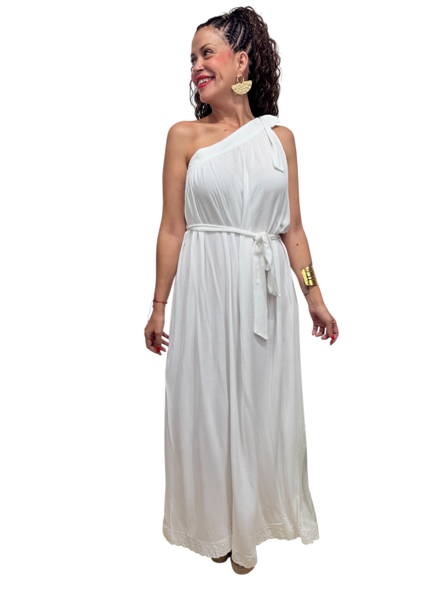 Vestido romano blanco con lazada