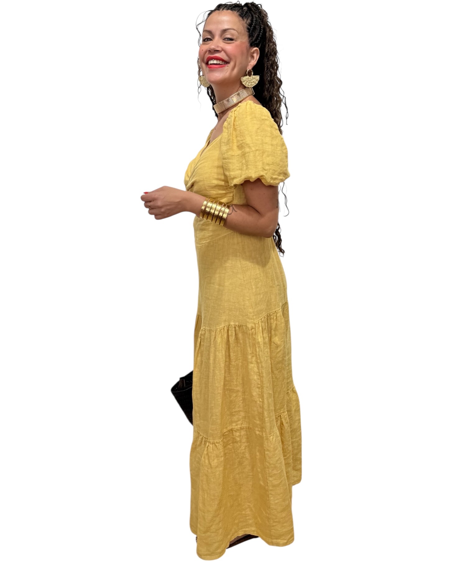 Vestido mostaza cut out