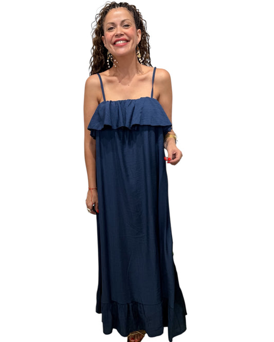 Vestido volantes azul marino