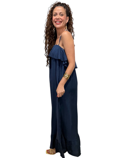 Vestido volantes azul marino