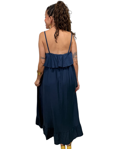 Vestido volantes azul marino