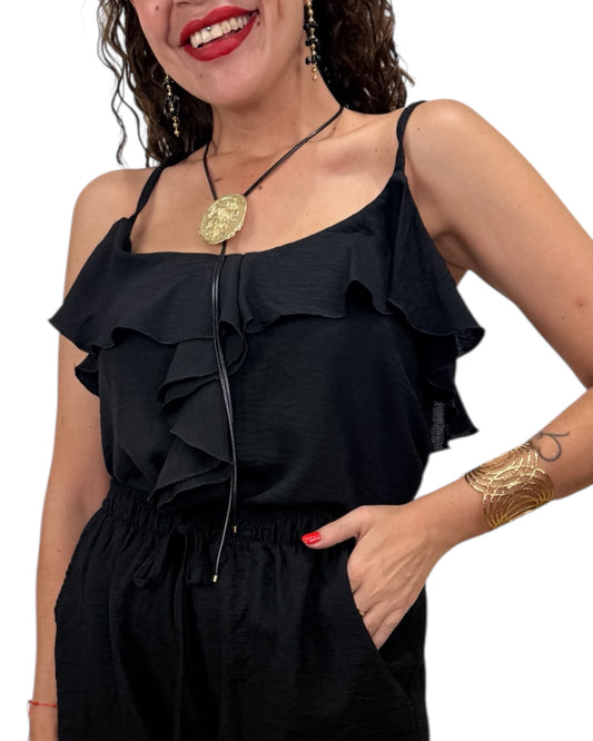 Top volantes negro