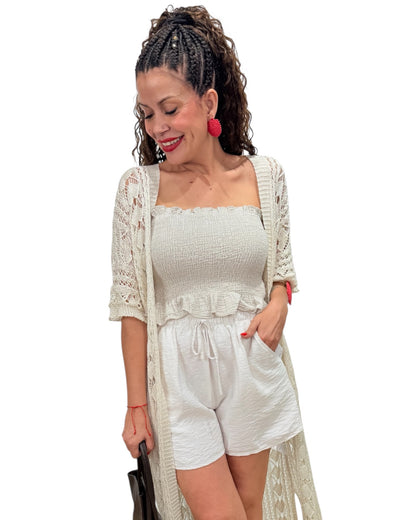 Cárdigan beige crochet