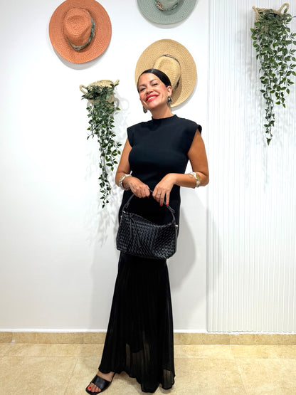 Vestido combi plisado negro