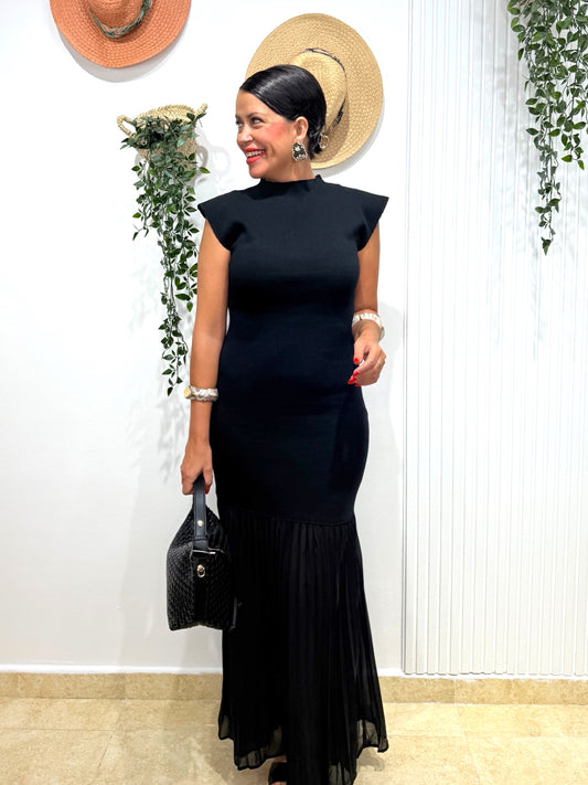 Vestido combi plisado negro